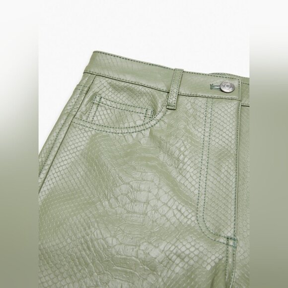 Aritzia Wilfred THE MELINA PANTS Python-embossed Vegan Leather Straight Leg Sage - Picture 5 of 9